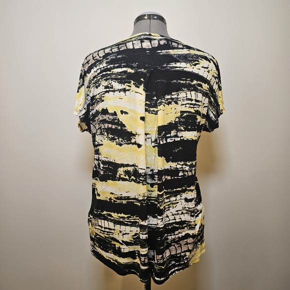 Kensie black yellow viscose knit drop shoulder round neck top women size L US - Picture 4 of 6